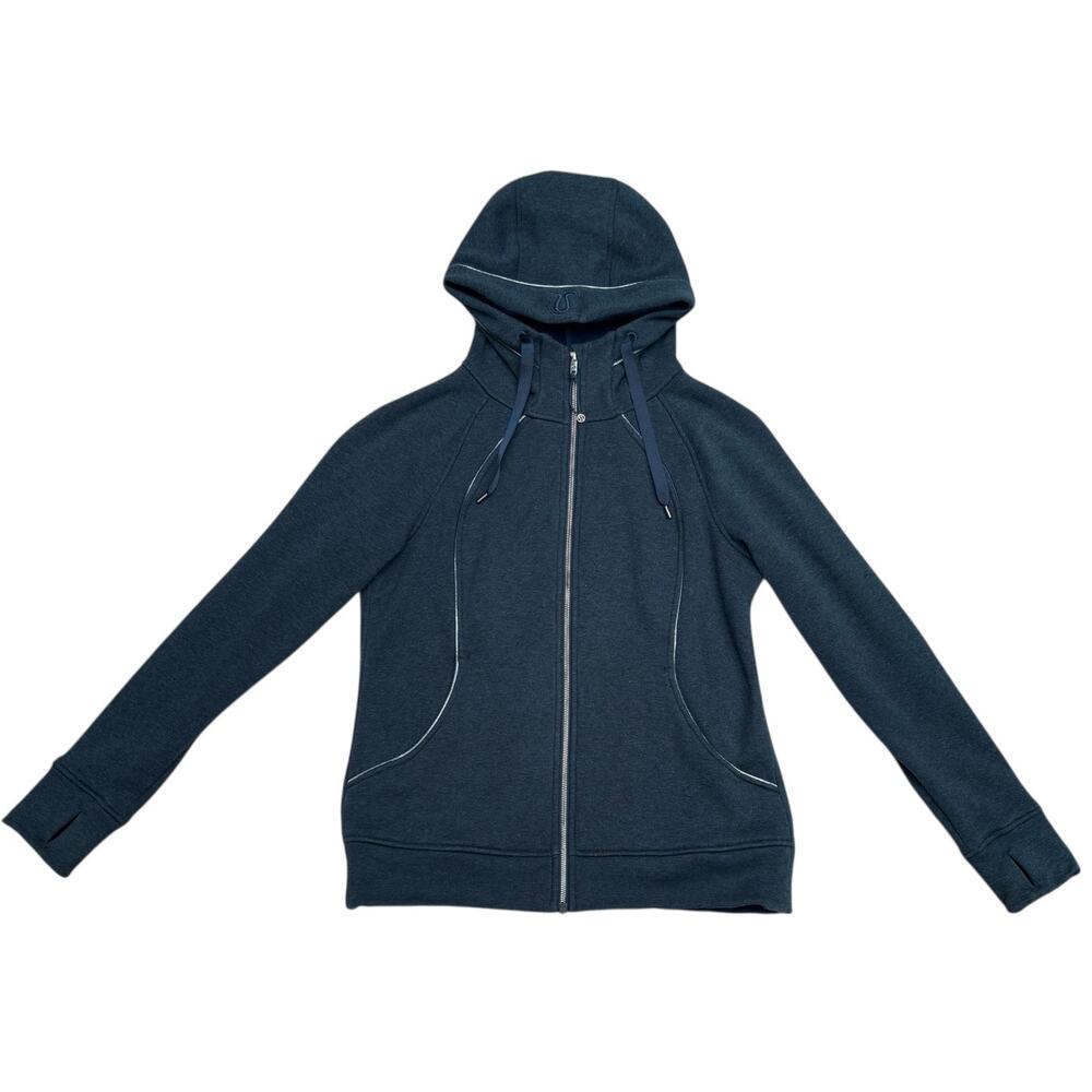 Lululemon Scuba Hoodie Plush Velour Size 12 Dk Blue Silver Zip Hoodie